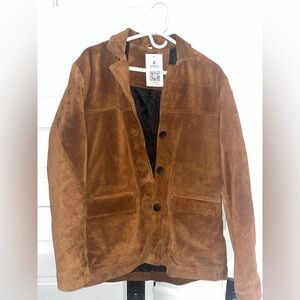 Suede Button-Front Leather Jacket - Brown